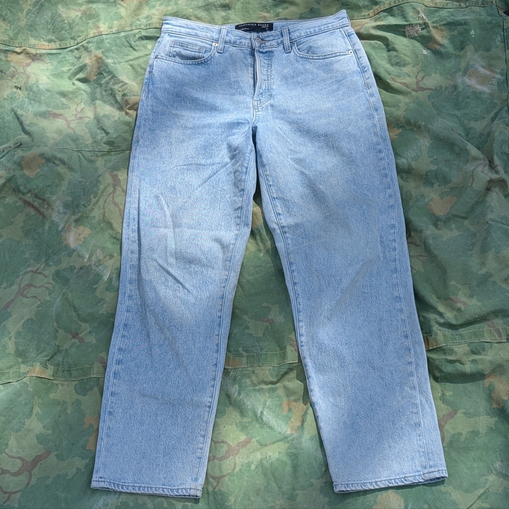 Veronica Beard Blake Classic Straight High Rise Light Wash Denim Jeans Sz 28